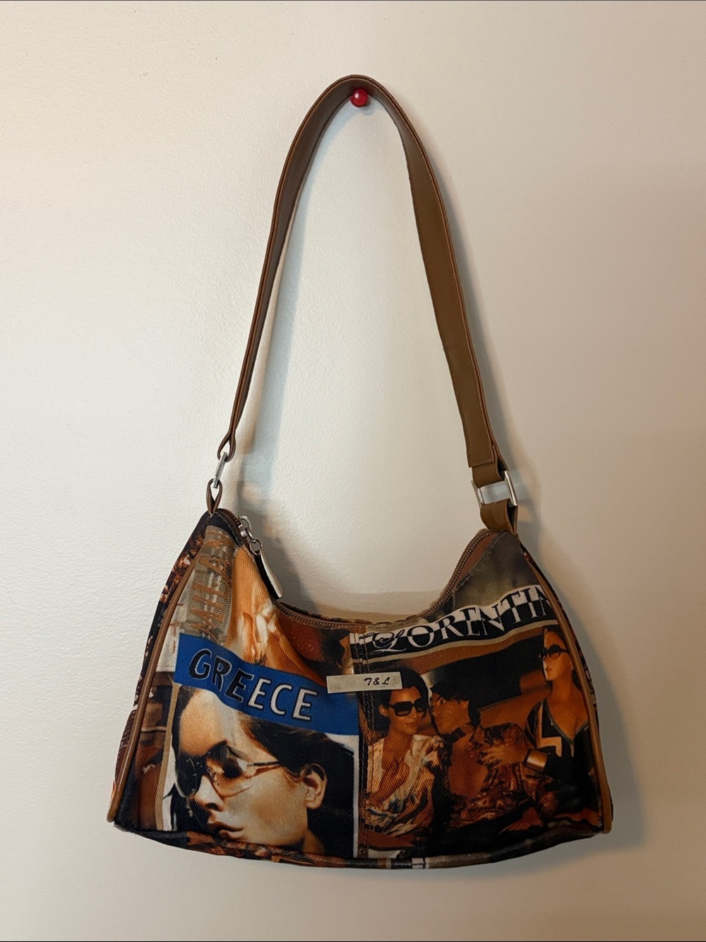 Y2K Vintage Brown Graphic Greece Shoulder Bag